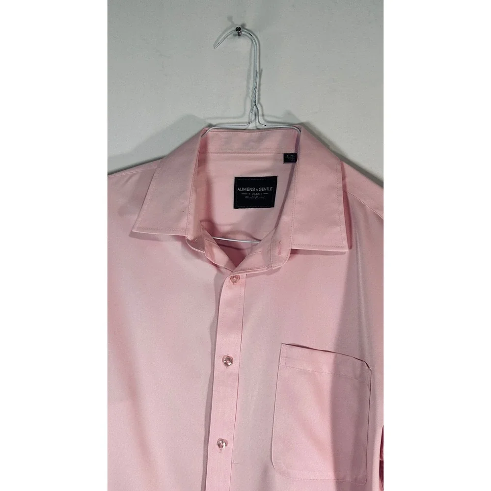 Alimens & Gentle Flex Mens Pink Long Sleeve Button Down Dress Shirt Size L Tall - Picture 2 of 13